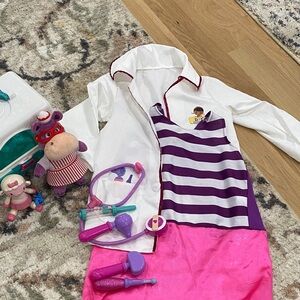 White and Purple Striped Dress with Pink Accents